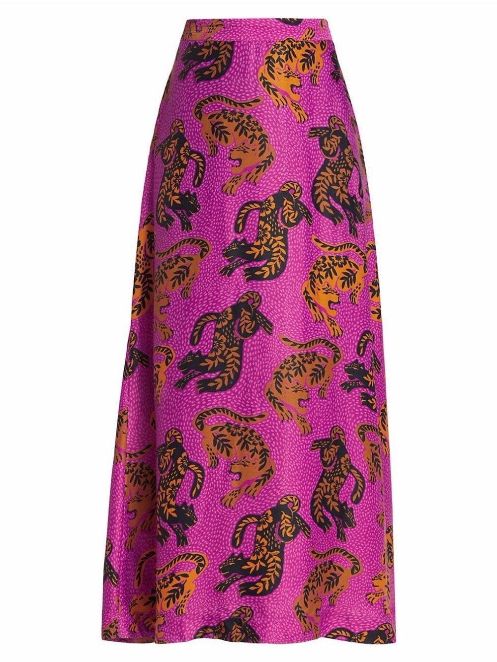 FARM Rio Pink Maxi Skirt with Orange and Black Tiger Print